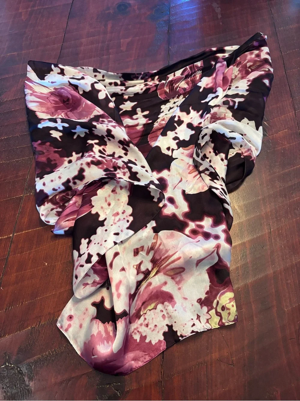 Vince Camuto Pink and Plum Floral Silk Scarf